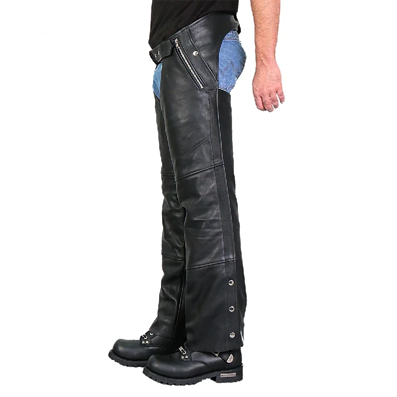 Men's pants with geometric prints-Hot Leathers CHM1010 Men’s Black 4 Pocket Leather Chaps with Lining