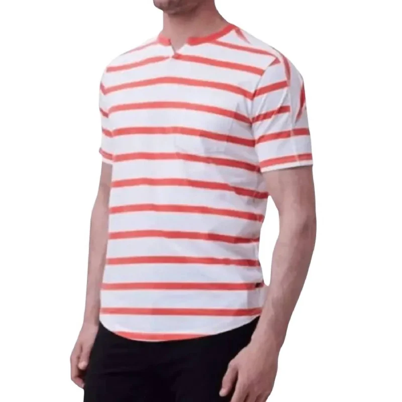 comfortable summer short sleeve polo shirts -Men's Striped Cotton Jersey Tee In Orange/white