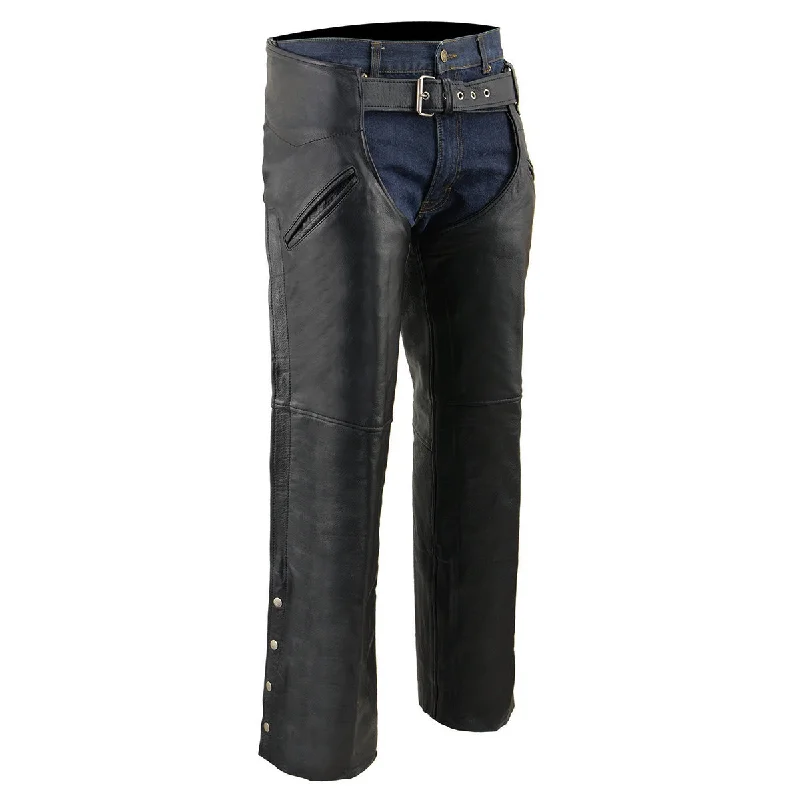 Men's pants for fast-paced days-Milwaukee Leather Men's Black Leather Slash Pocket- Biker Motorcycle Riders Chap- SH1103NL