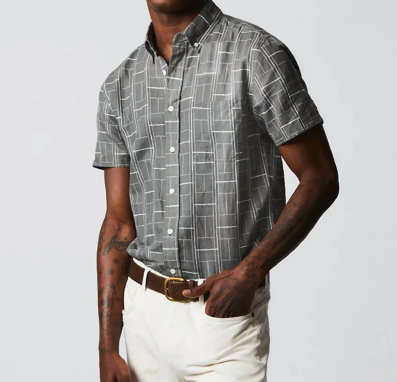 men’s printed short sleeve shirts for fashion wear -Men Tuscumbia Button Down Shirt In Naples Grey/white