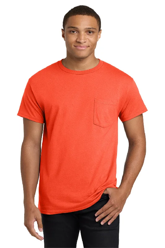 men’s classic v-neck short sleeve shirts -Hanes Mens ComfortSoft Short Sleeve Crewneck T-Shirt w/ Pocket - Orange