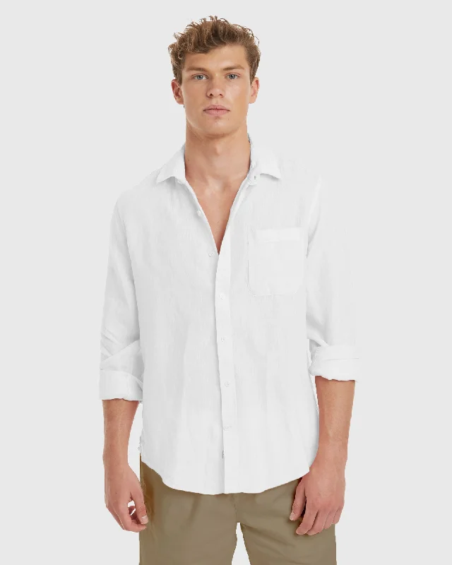 men’s cotton short sleeve shirts for casual wear -Tulum-Slim White Linen Shirt Long Sleeve