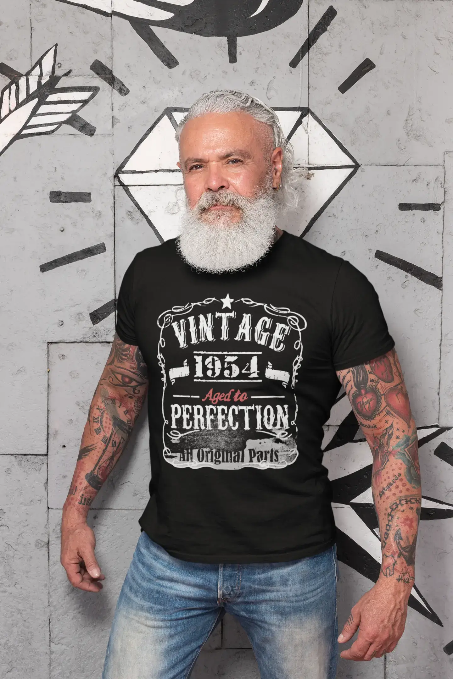 trendy short sleeve shirts with cool prints -1954 Vintage Aged to Perfection Men's T-shirt Black Birthday Gift 00490