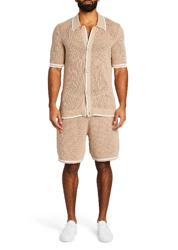 comfortable short sleeve polo shirts for hot weather -Michael Crochet Cardigan - 2 Colors In Beige With White