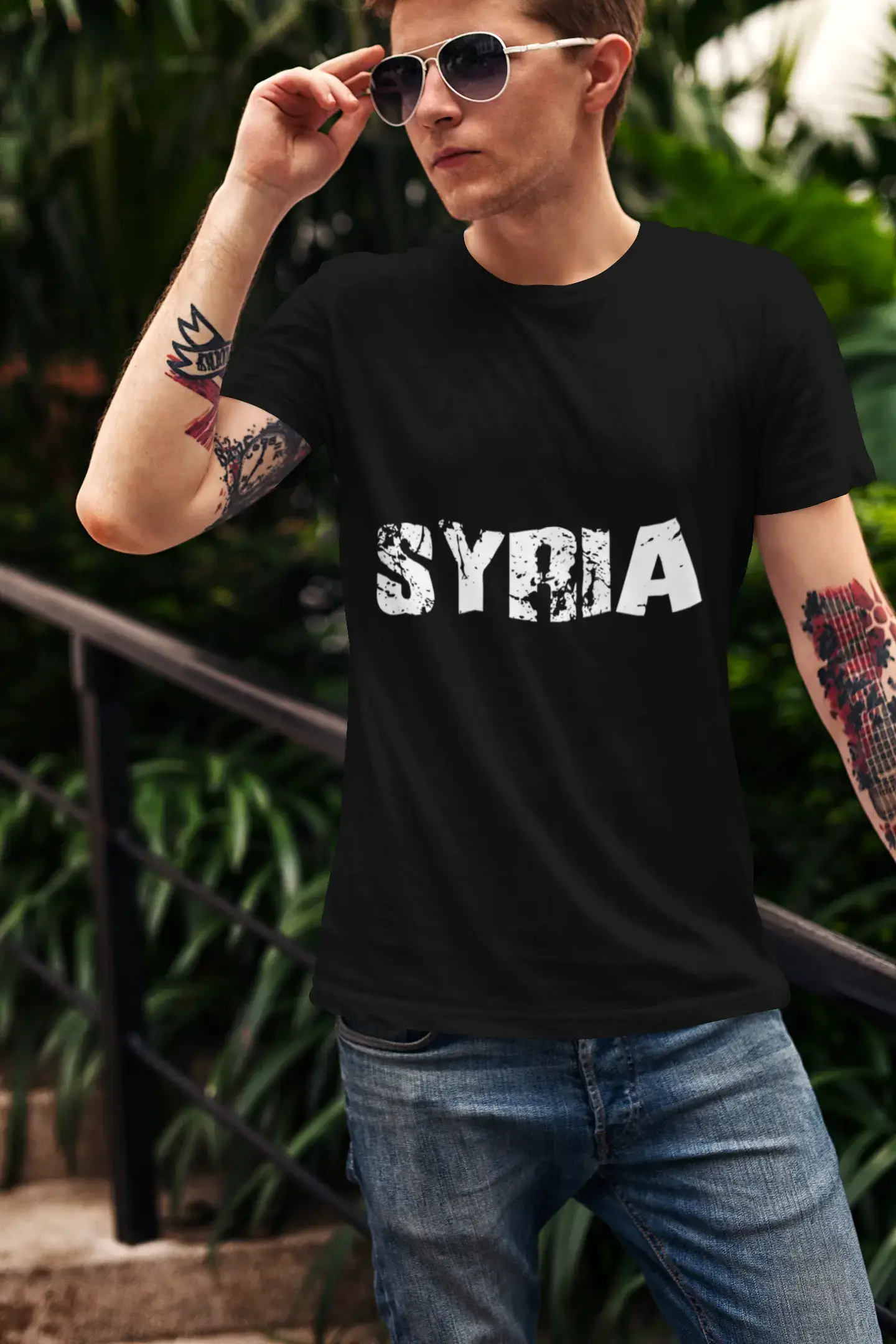 breathable short sleeve t-shirts for men’s sports -syria Men's T-Shirt Short Sleeve Round Neck Black t shirt for men