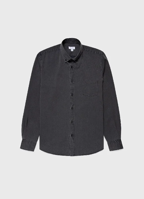 comfortable and stylish short sleeve shirts -Men's Button Down Denim Shirt in Black Denim Wash