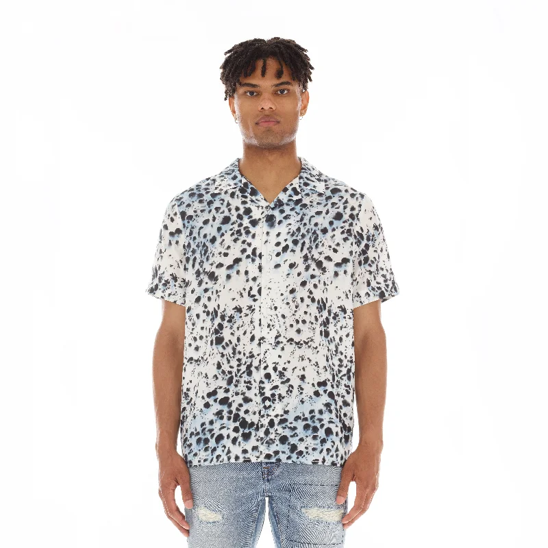 men’s short sleeve shirts with logo designs -CUBAN SHORT SLEEVE WOVEN "LEOPARD" IN WHITE