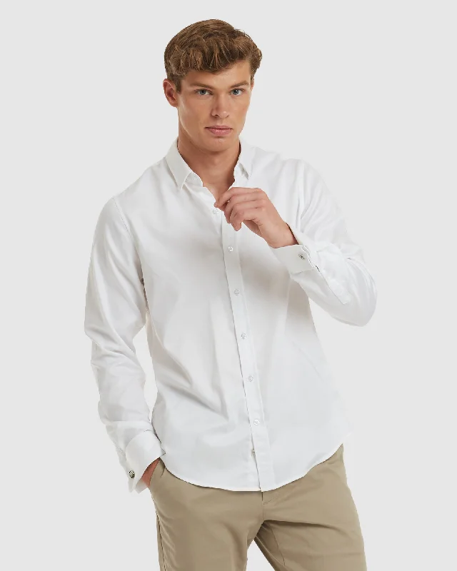 comfortable short sleeve shirts for everyday use -Paris-Casual Formal White Non Iron Cotton Shirt with French Cuffs