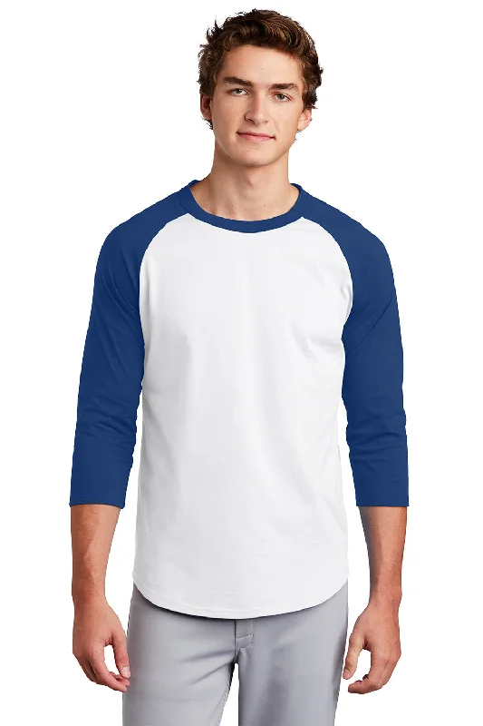 casual short sleeve shirts for every day -Sport-Tek Mens 3/4 Sleeve Crewneck T-Shirt - White/Royal Blue