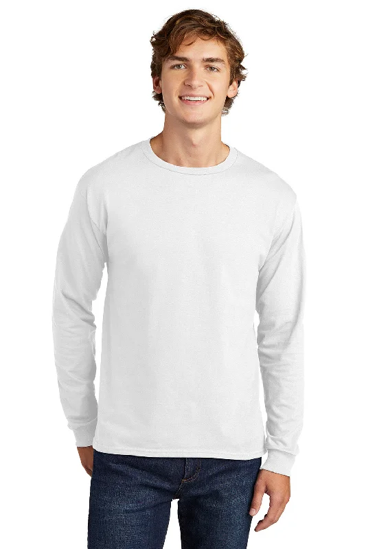 affordable short sleeve t-shirts for men -Hanes Mens ComfortSoft Long Sleeve Crewneck T-Shirt - White