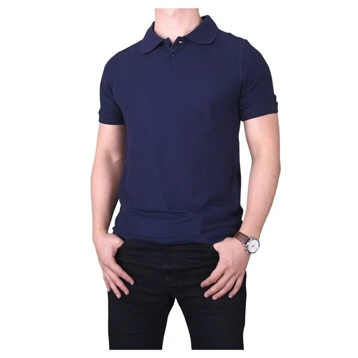 Men's velour fleece jackets-KNOCKER Men's Solid Short Sleeved Slim Fit Polo Shirt - Navy