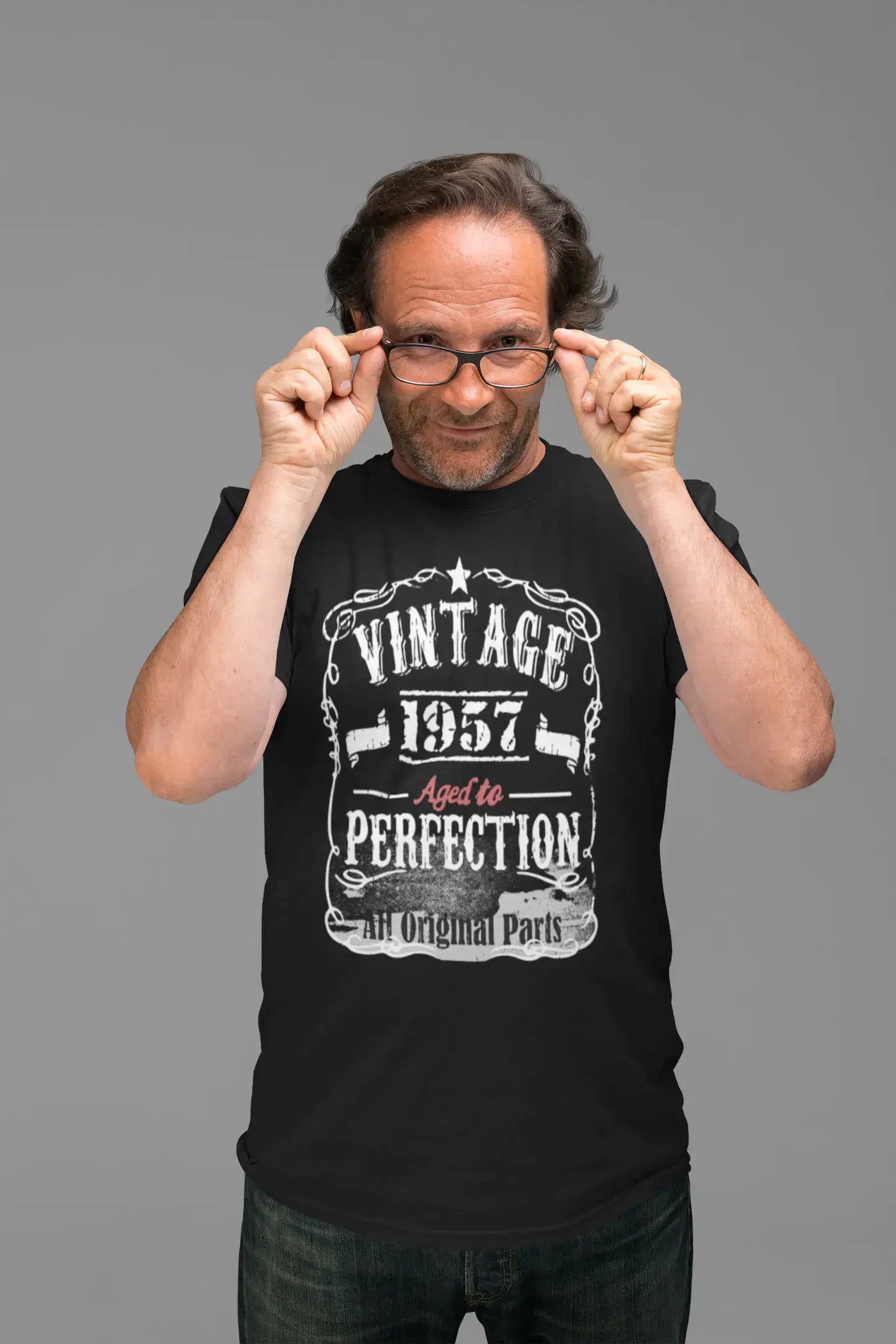 affordable and stylish short sleeve shirts -1957 Vintage Aged to Perfection Men's T-shirt Black Birthday Gift 00144 00490