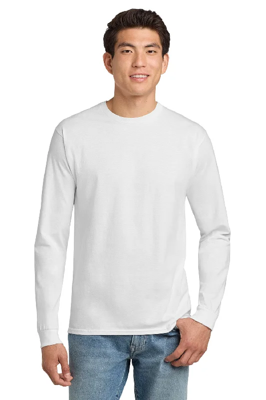 stylish printed short sleeve shirts for men -Hanes Mens ComfortSoft Long Sleeve Crewneck T-Shirt - White