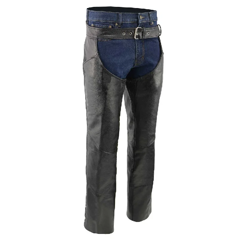 Men's pants for late evenings-Men's XS432 Classic Black Thermal Lined Leather Motorcycle Chaps with Jean Style Pockets