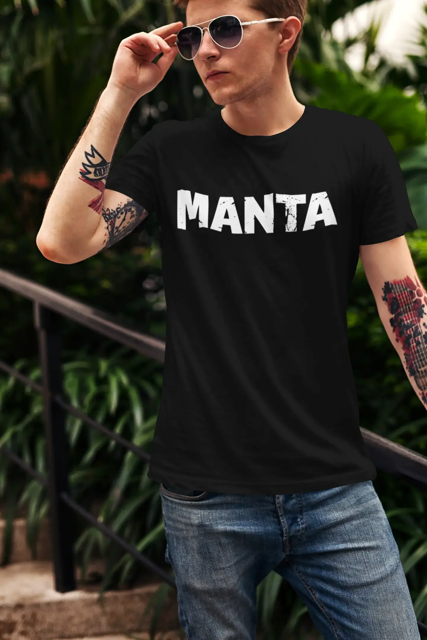 comfortable short sleeve t-shirts for all-day wear -manta Men's Short Sleeve Round Neck T-shirt , 5 letters Black , word 00006