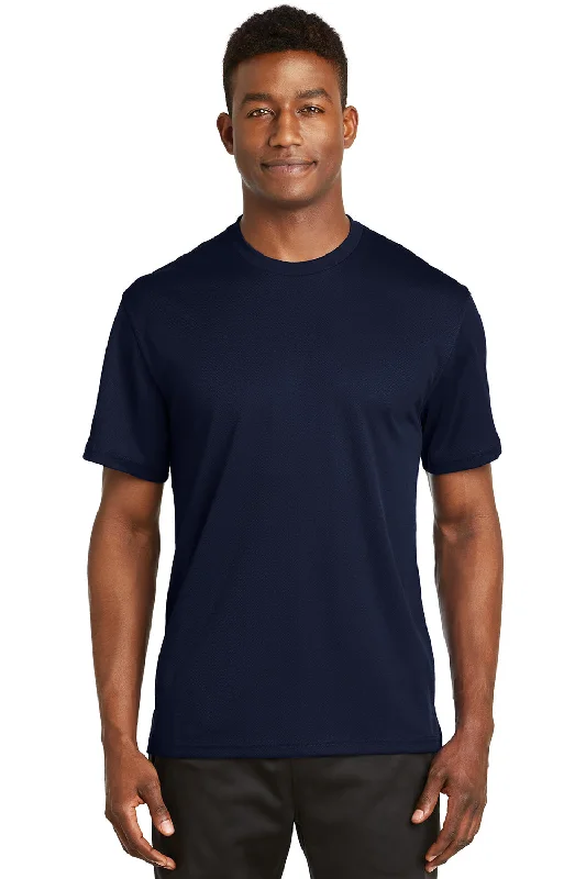 versatile and stylish short sleeve shirts for men -Sport-Tek Mens Dri-Mesh Moisture Wicking Short Sleeve Crewneck T-Shirt - Navy Blue - Closeout