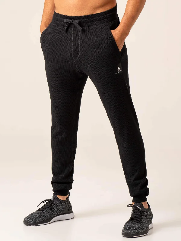 Men's pants with warm lining-Men's Waffle Lounge Pants - Black