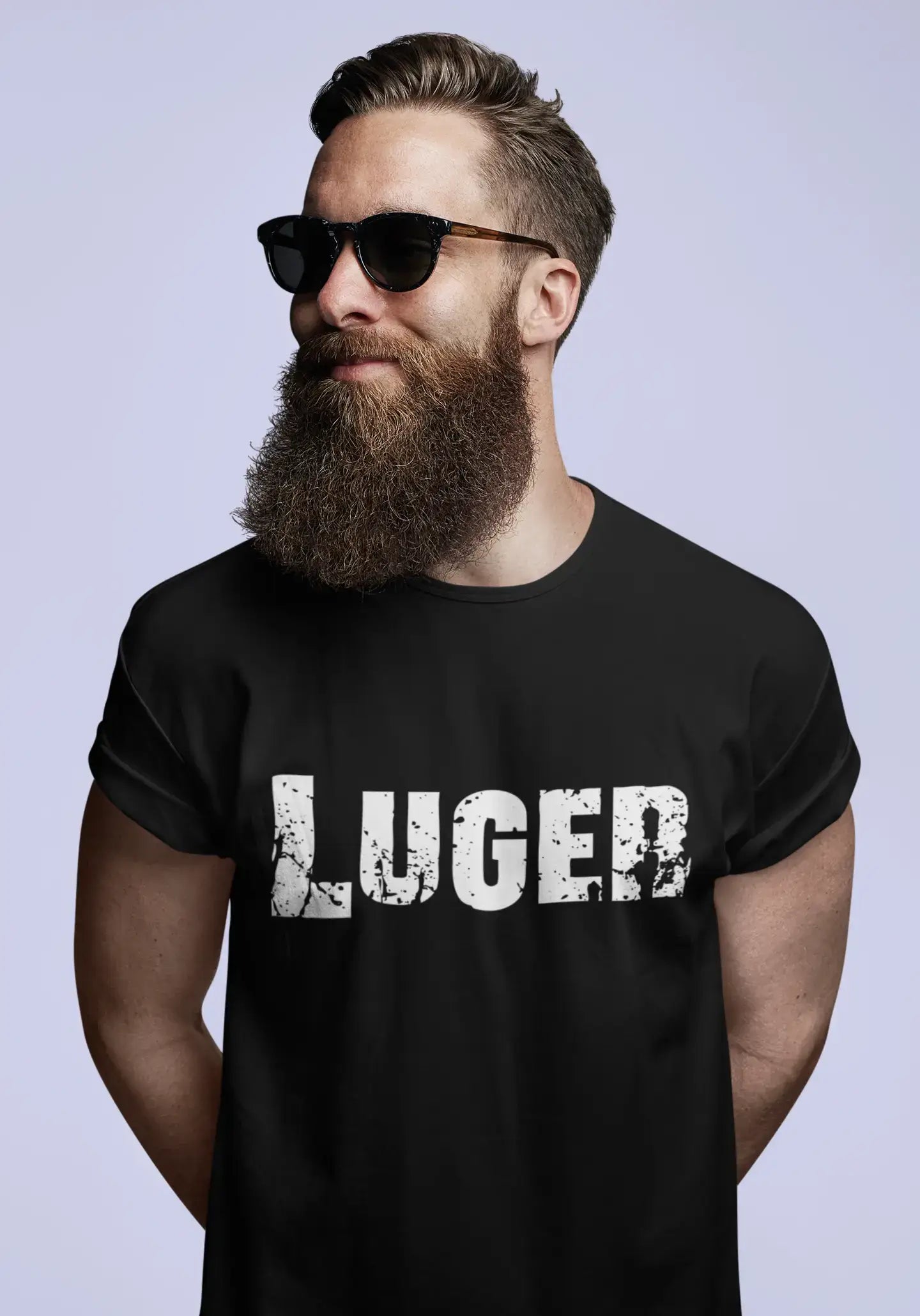 modern short sleeve shirts for fashion-forward men -luger Men's Short Sleeve Round Neck T-shirt , 5 letters Black , word 00006