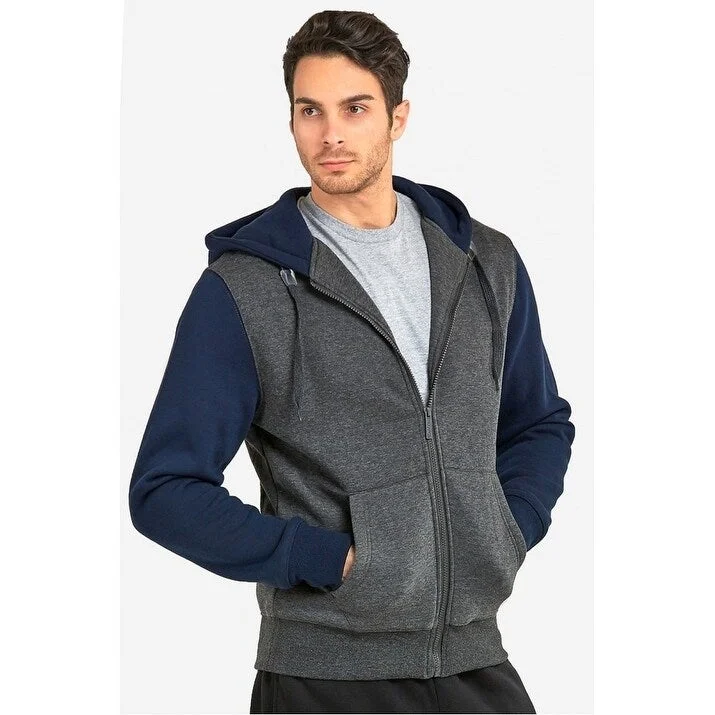 Men's tough rain jackets-KNOCKER Men's Hooded Full Zip Two Tone Sweater - Charcoal Grey Navy