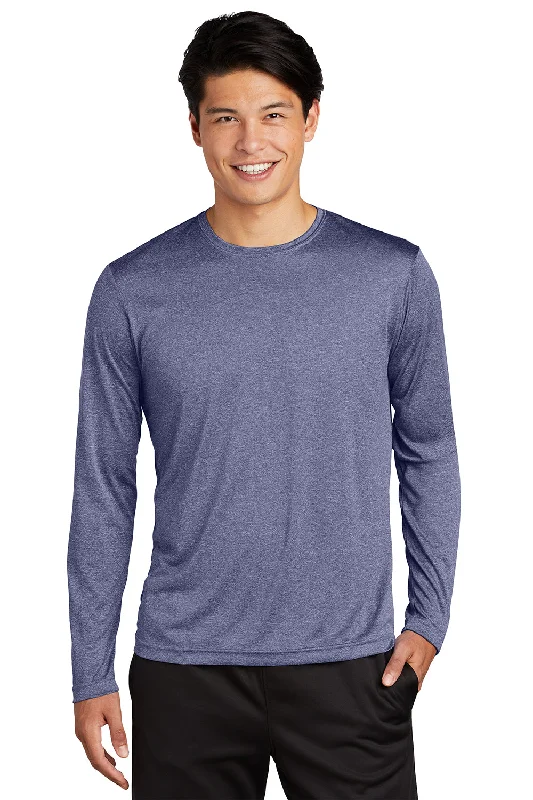 men’s classic short sleeve shirts for special occasions -Sport-Tek Mens Contender Heather Moisture Wicking Long Sleeve Crewneck T-Shirt - Heather True Navy Blue