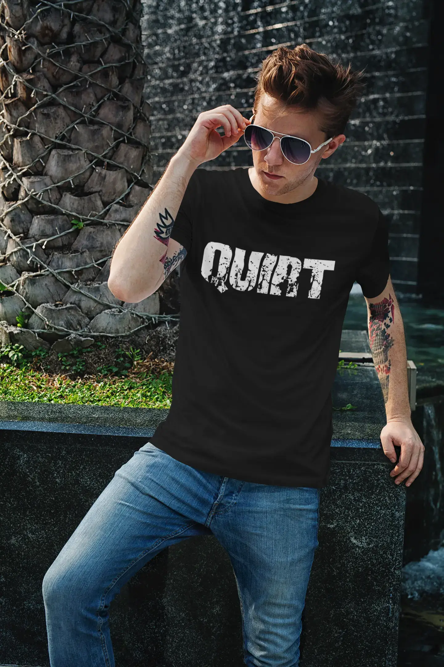 high-quality short sleeve shirts for men’s office wear -quirt Men's Short Sleeve Round Neck T-shirt , 5 letters Black , word 00006