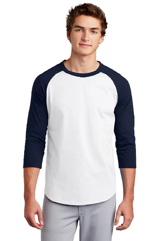 breathable summer short sleeve shirts for men -Sport-Tek Mens 3/4 Sleeve Crewneck T-Shirt - White/Navy Blue