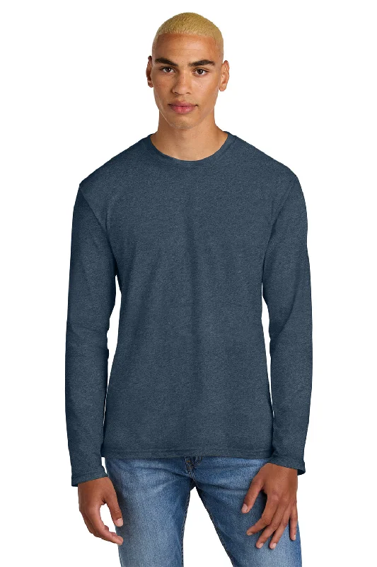 cool short sleeve shirts for every day -District Mens Perfect Weight Long Sleeve Crewneck T-Shirt - Heather Navy Blue