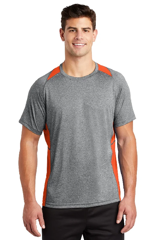 casual short sleeve shirts for work -Sport-Tek Mens Contender Heather Moisture Wicking Short Sleeve Crewneck T-Shirt - Heather Vintage Grey/Deep Orange