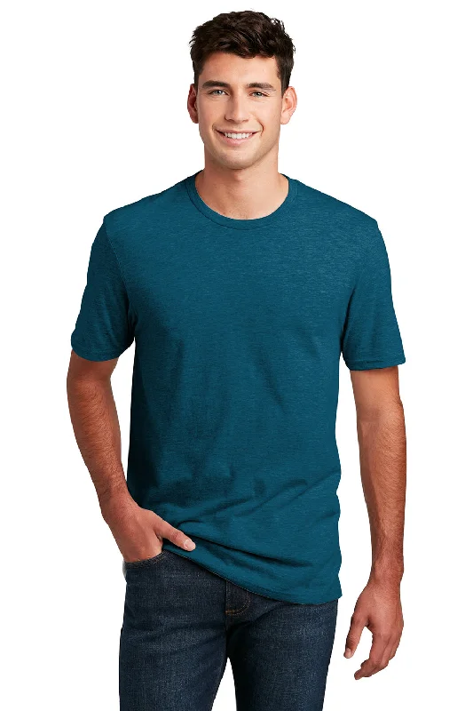 stylish men’s short sleeve button-up shirts -District Mens Perfect Blend Short Sleeve Crewneck T-Shirt - Deep Turquoise Blue Fleck