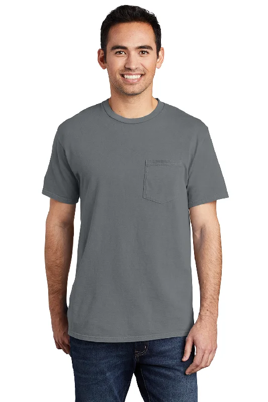 short sleeve shirts with unique designs for men -Port & Company Mens Beach Wash Short Sleeve Crewneck T-Shirt w/ Pocket - Coal Grey