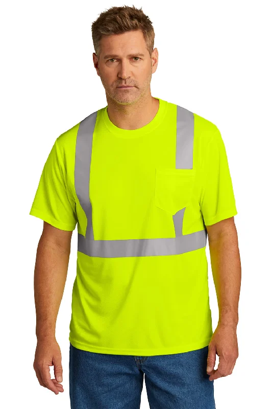 stylish short sleeve shirts for casual evenings -CornerStone Mens ANSI 107 Class 2 Moisture Wicking Short Sleeve Crewneck T-Shirt w/ Pocket - Safety Yellow