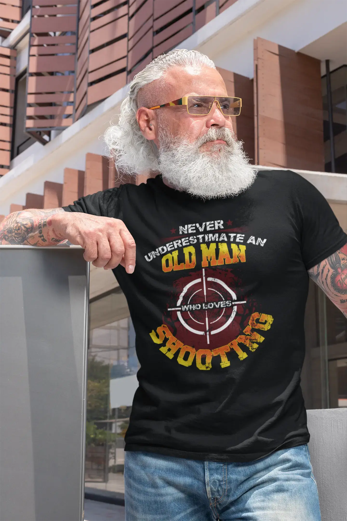 men’s soft fabric short sleeve shirts -ULTRABASIC Graphic Men's T-Shirt Never Underestimate an Old Man Who Loves Shooting - Vintage Hunter's Tee Shirt