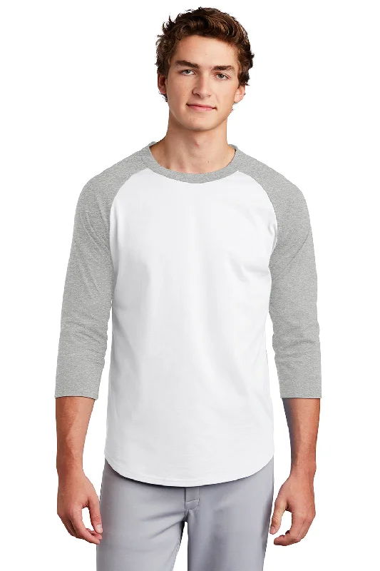 men’s long-lasting short sleeve t-shirts -Sport-Tek Mens 3/4 Sleeve Crewneck T-Shirt - White/Heather Grey