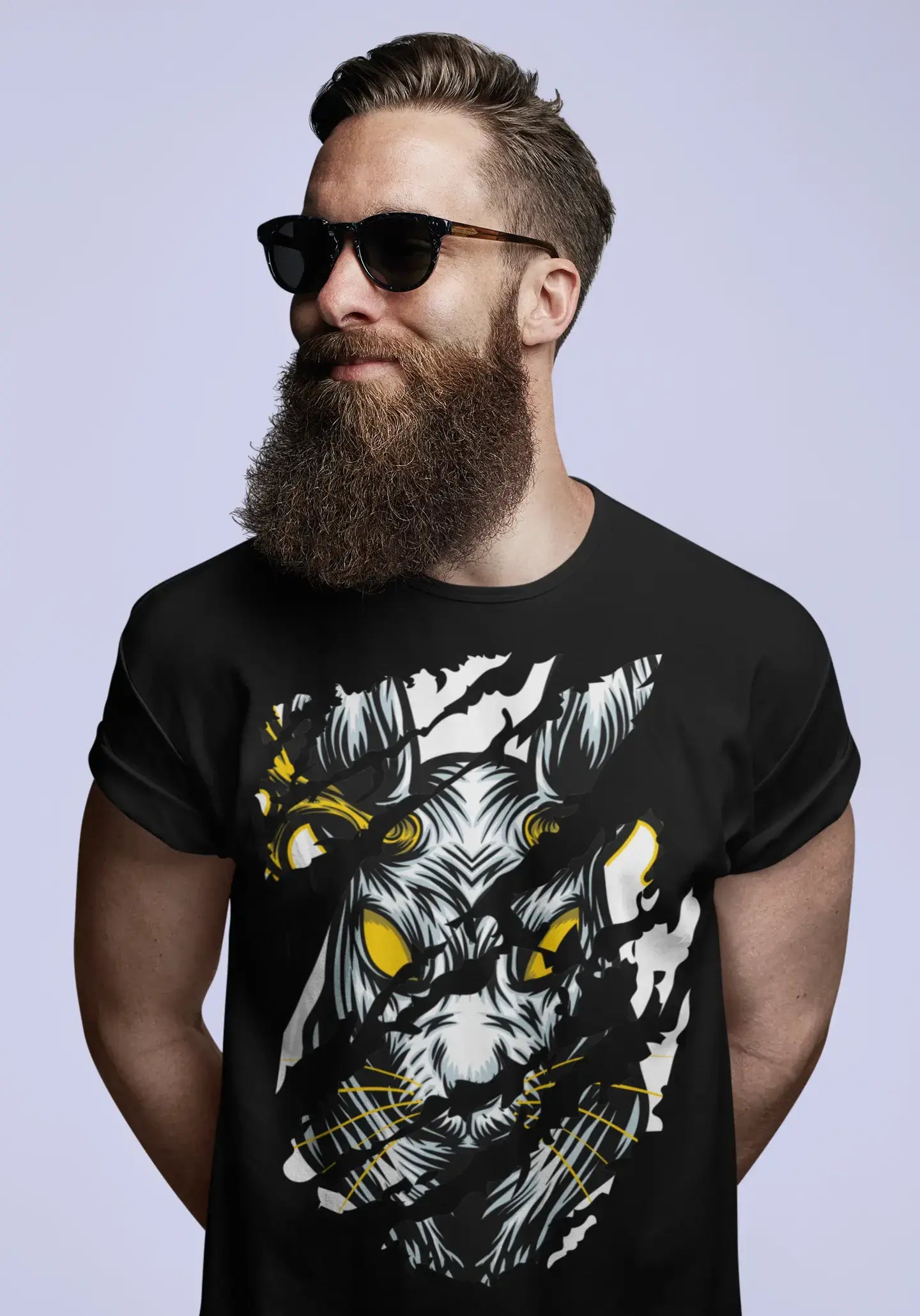 trendy and stylish short sleeve t-shirts for men -ULTRABASIC Men's Torn T-Shirt Angry Animal - Urban Vintage Graphic Shirt for Men