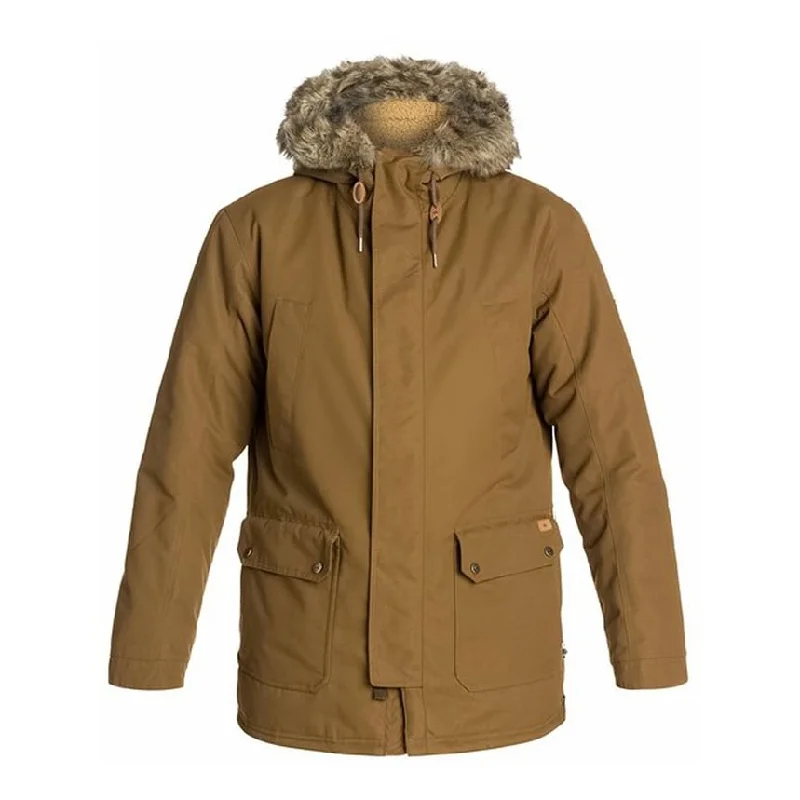 Men's arctic parka jackets-Quiksilver Mens Ferris Parka Coat, Brown, Large