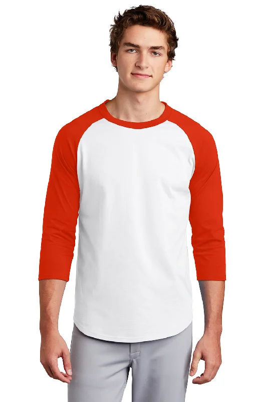 trendy short sleeve shirts with bold graphics -Sport-Tek Mens 3/4 Sleeve Crewneck T-Shirt - White/Deep Orange