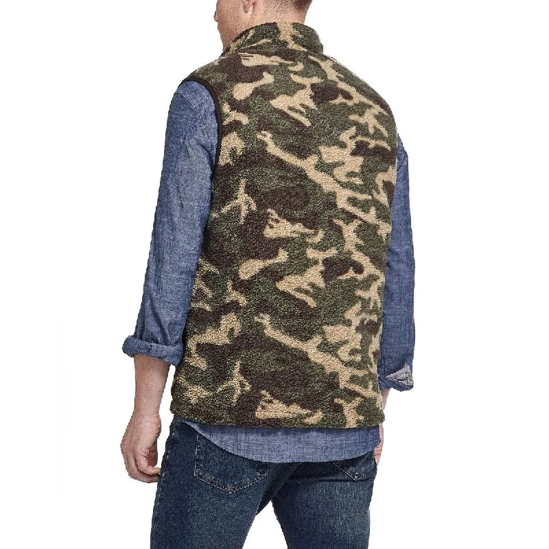 Men's wilderness parka jackets-Weatherproof Vintage Men's Camouflage Short Sleeve Collared Full Zip Sweater Vest Green Size Small