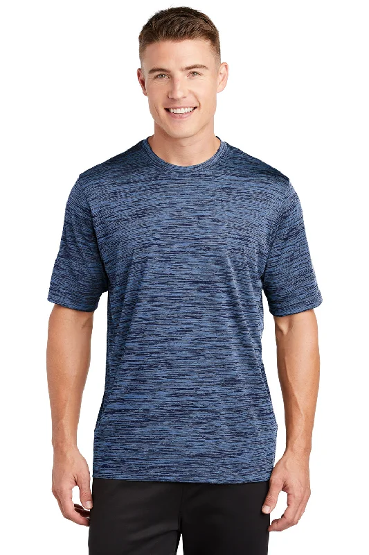 stylish and lightweight short sleeve shirts for men -Sport-Tek Mens Electric Heather Moisture Wicking Short Sleeve Crewneck T-Shirt - Carolina Blue/True Navy Blue Electric - Closeout