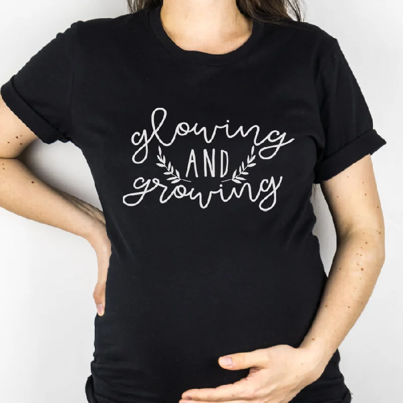 stylish short sleeve t-shirts for summer adventures -Glowing & Growing Pregnant Black T-Shirt