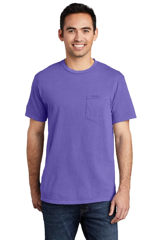 men’s tropical print short sleeve polo shirts -Port & Company Mens Beach Wash Short Sleeve Crewneck T-Shirt w/ Pocket - Amethyst Purple - Closeout