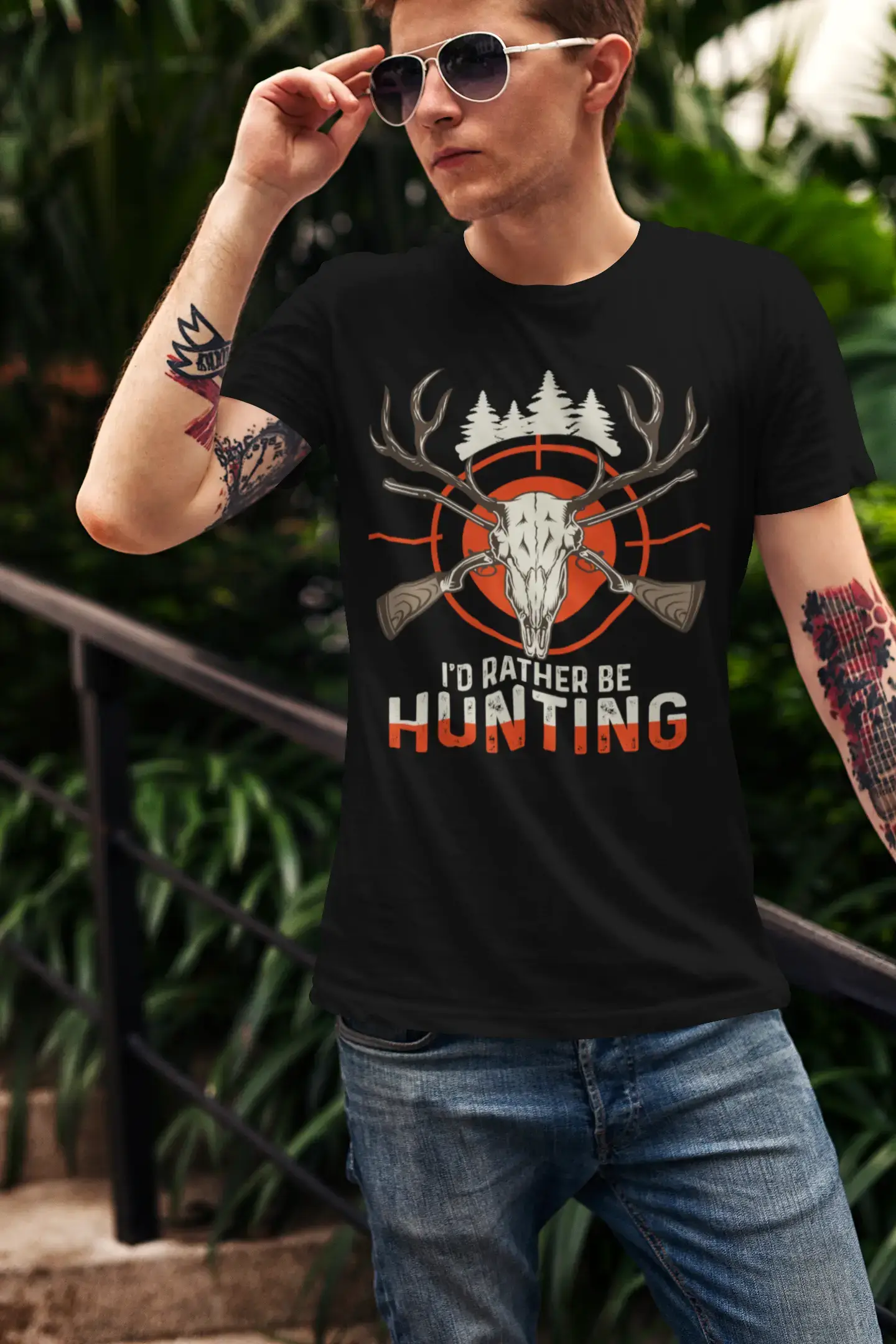 modern short sleeve shirts for everyday wear -ULTRABASIC Graphic Men's T-Shirt I'd Rather Be Hunting - Hunter Tee Shirt