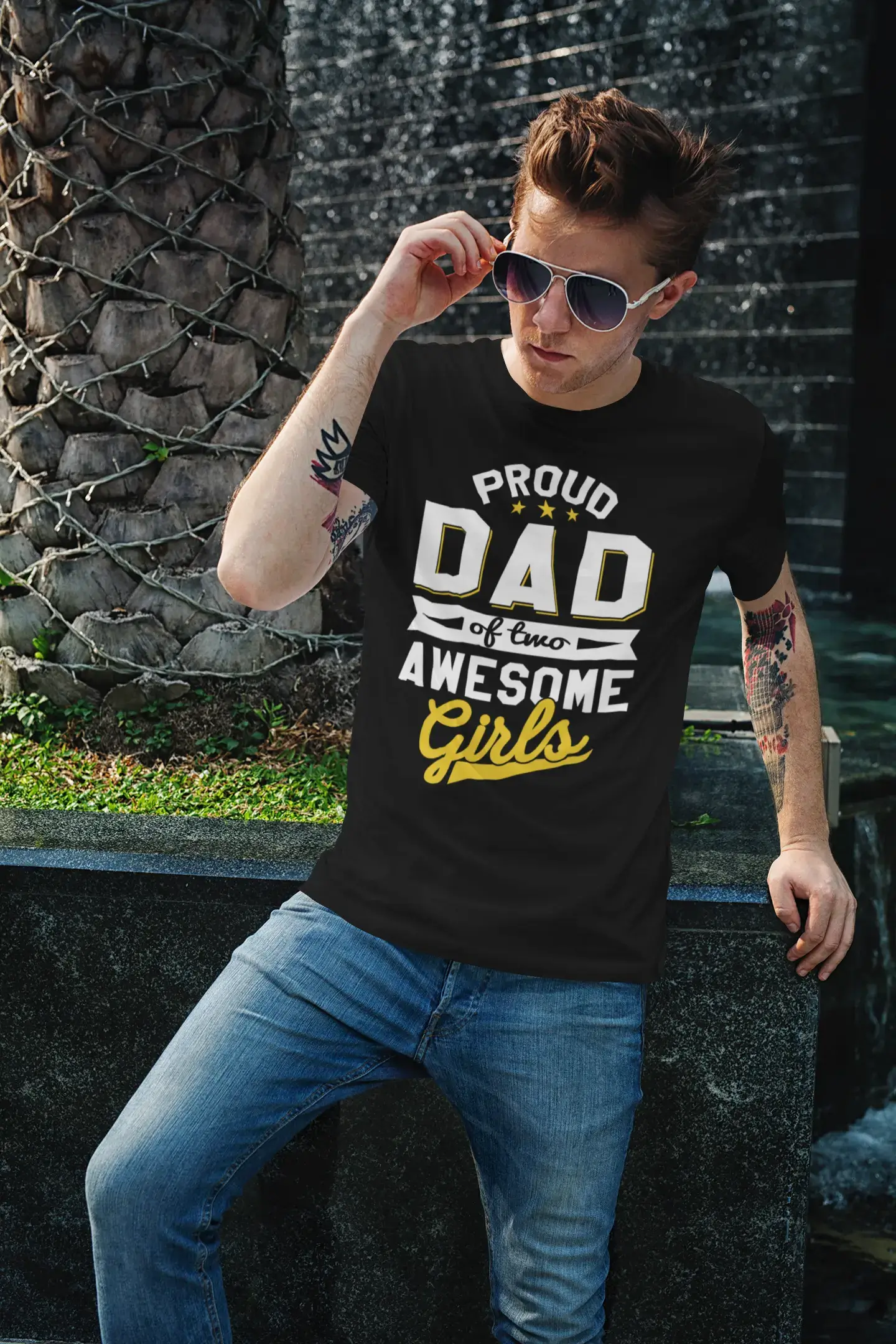 comfortable short sleeve shirts with patterns -ULTRABASIC Men's T-Shirt Proud Dad Of Two Awesome Girls - Cute Daddy Tee Shirt