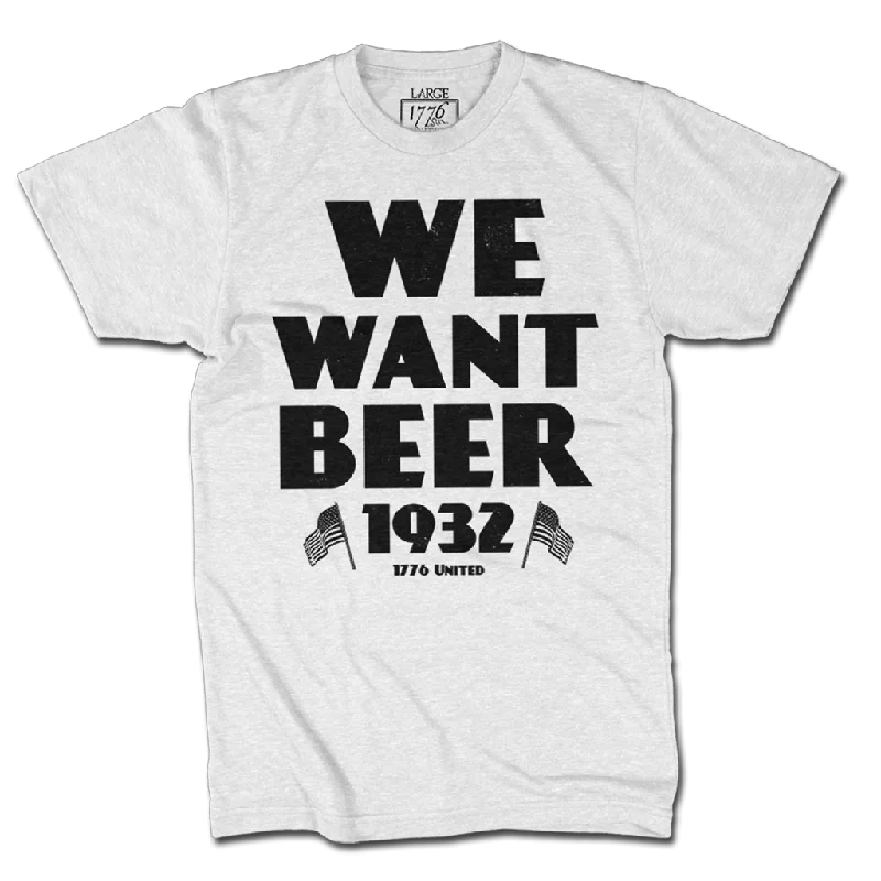 men’s classic short sleeve shirts with patterns -We Want Beer - White