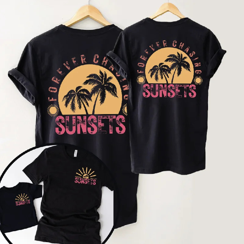 cool short sleeve shirts for every day -Chasing Sunsets Matching Black T-shirts