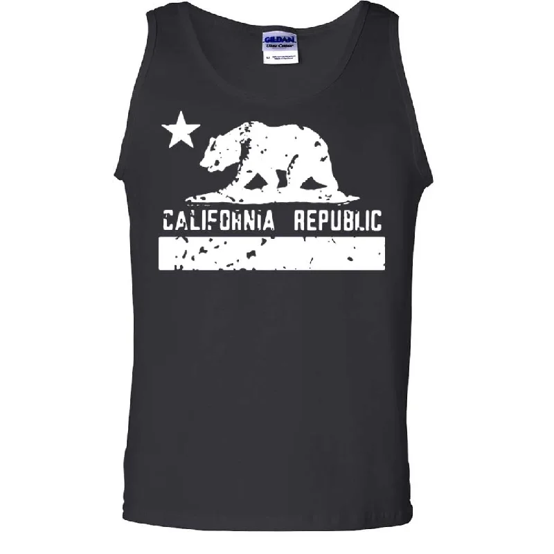 casual short sleeve shirts for every day -California Flag White Print Silhouette Asst Colors Tank Top