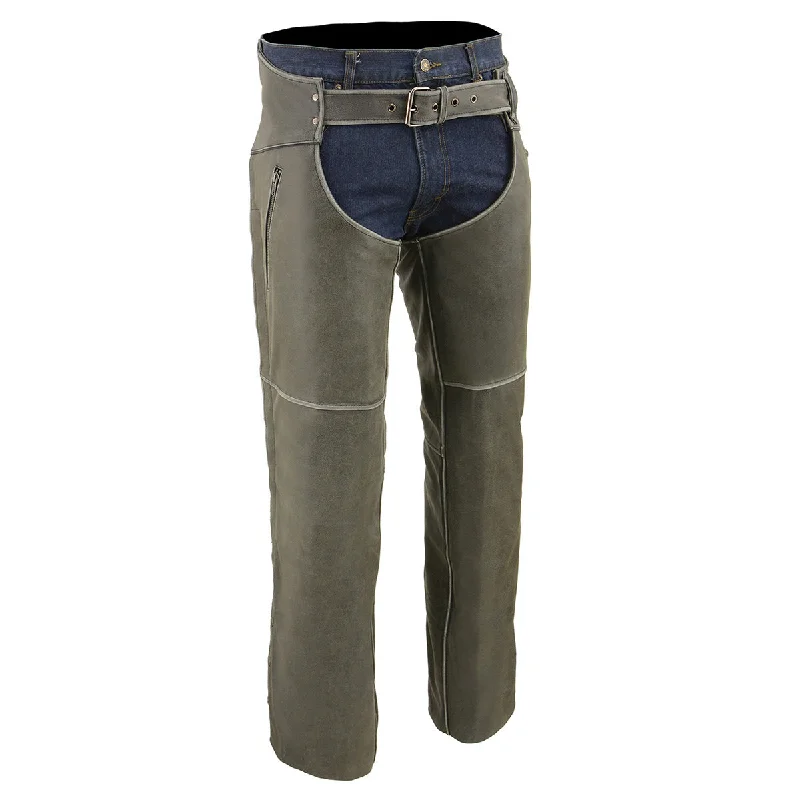 Men's pants with woven belt-Milwaukee Leather Chaps for Men's Vintage Grey Slate Leather - Deep Zipped Thigh Pockets Motorcycle Chap - MLM5536