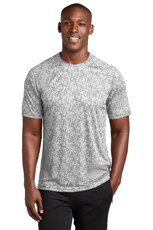 modern short sleeve polo shirts for men -Sport-Tek Mens Digi Camo Moisture Wicking Short Sleeve Crewneck T-Shirt - White