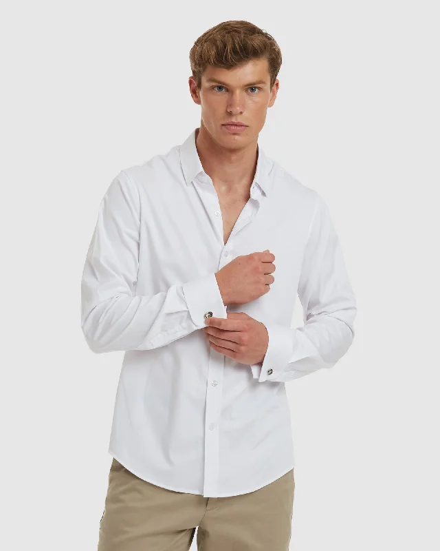 men’s comfortable and stylish short sleeve shirts -Paris-Slim Formal White Non Iron Cotton Shirt with French Cuffs