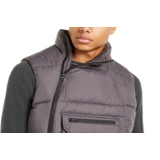 Men's velour fleece jackets-American Stitch Men's Side Zip Puffer Vest Gray Size X-Large