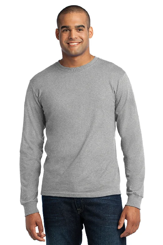 stylish short sleeve t-shirts for casual evenings -Port & Company Mens USA Made Long Sleeve Crewneck T-Shirt - Heather Grey - Closeout